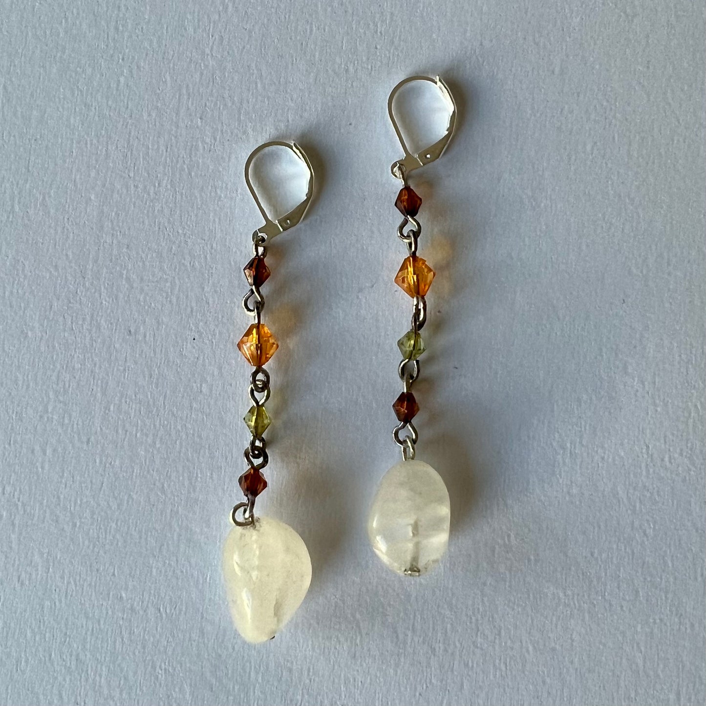 Upcycled Beaded Amber Dangle Earrings