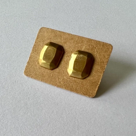 Emerald Brass Stud Earrings