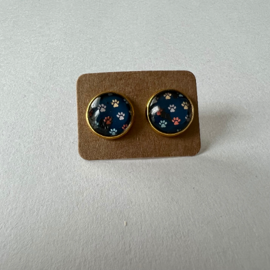 Navy Paw Print Earrings