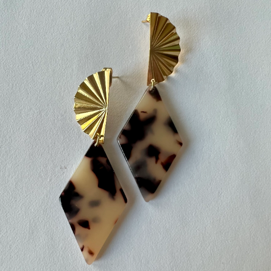 Vintage Fan and Diamond Tortoise Earrings