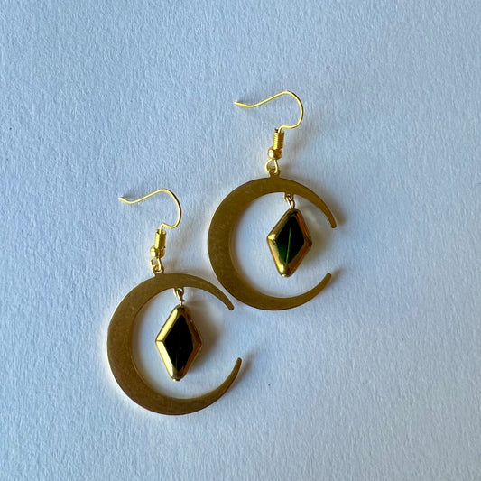 Vintage Emerald Moon Dangle Earrings