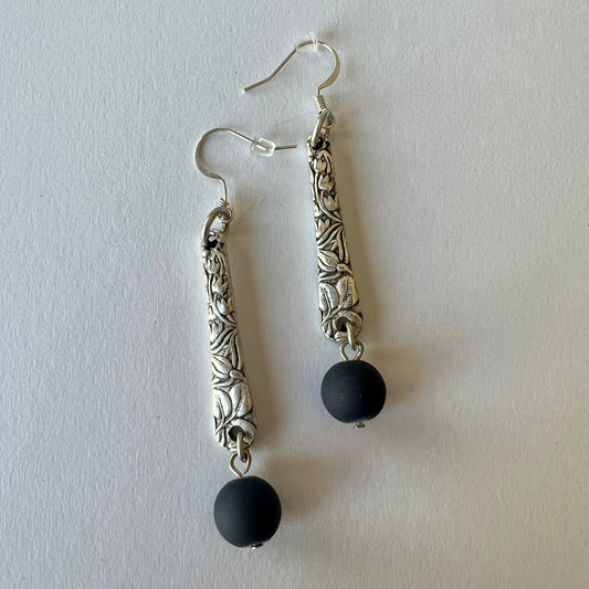 Upcycled Navy Flora Earrings