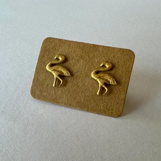 Golden Flamingo Stud Earrings
