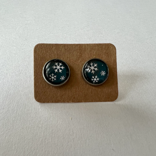 Navy Snowflake Earrings